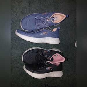 Skechers Dual-Pair Knit Sneakers - Blue & Black with Pink Accents